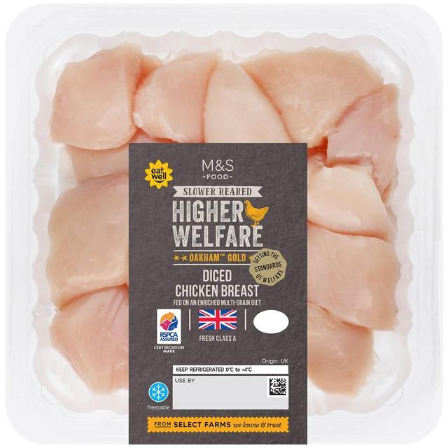 M&amp;amp;S Oakham Gold Diced Chicken Breast   350g