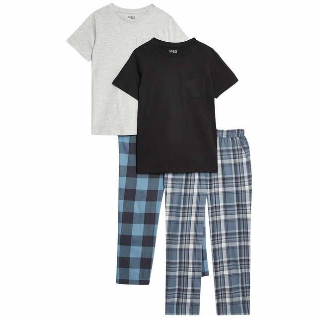 M&amp;amp;S Older Boys Check Pyjamas 7-12 Years Black
