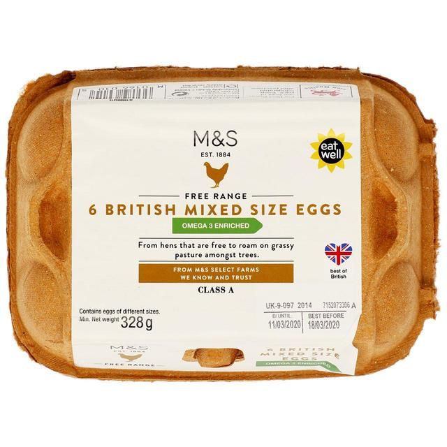 M&amp;amp;S Omega 3 Free Range Mixed Size Eggs   6 per pack