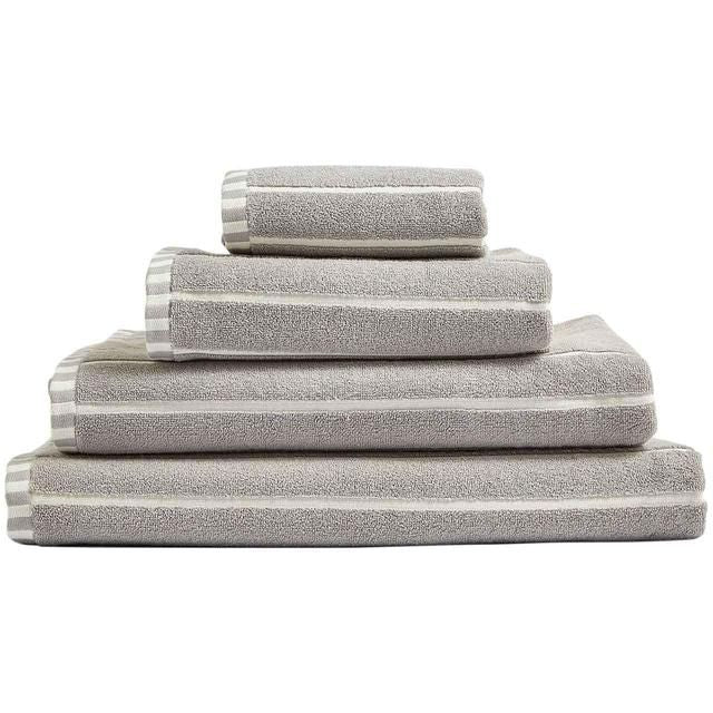 M&amp;amp;S Pure Cotton Carved Stripe Hand Towel Light Grey