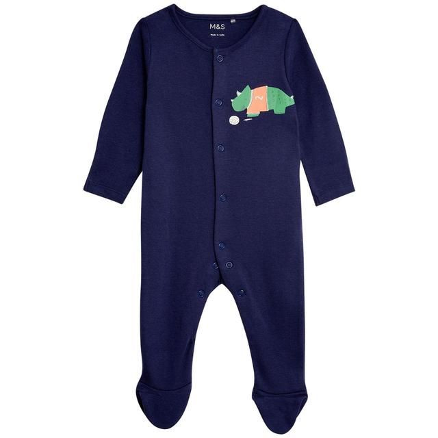 M&amp;amp;S Pure Cotton Dinosaur Sleepsuits 3 Pack Newborn-3 Years Green Mix