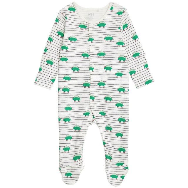 M&amp;amp;S Pure Cotton Dinosaur Sleepsuits 3 Pack Newborn-3 Years Green Mix
