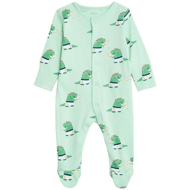 M&amp;amp;S Pure Cotton Dinosaur Sleepsuits 3 Pack Newborn-3 Years Green Mix