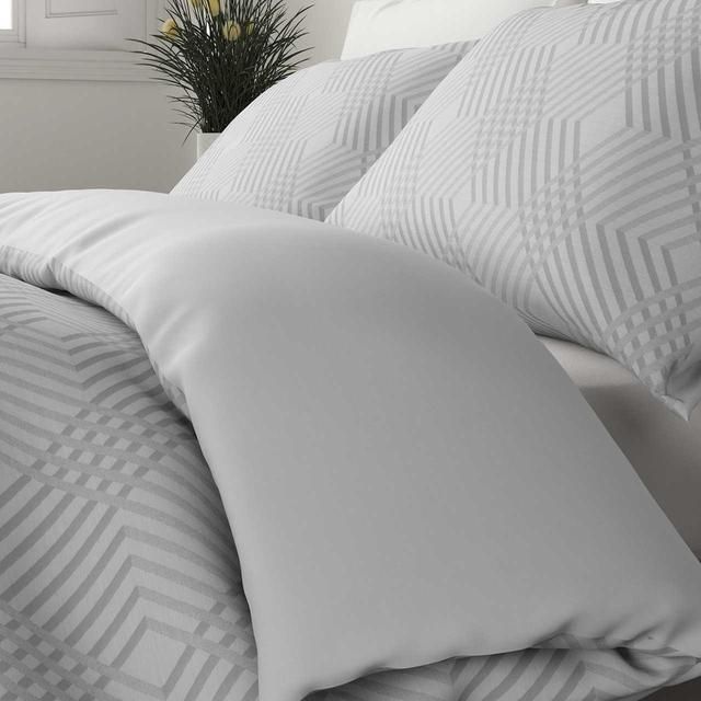 M&amp;amp;S Pure Cotton Geometric Sateen Bedding Set Grey