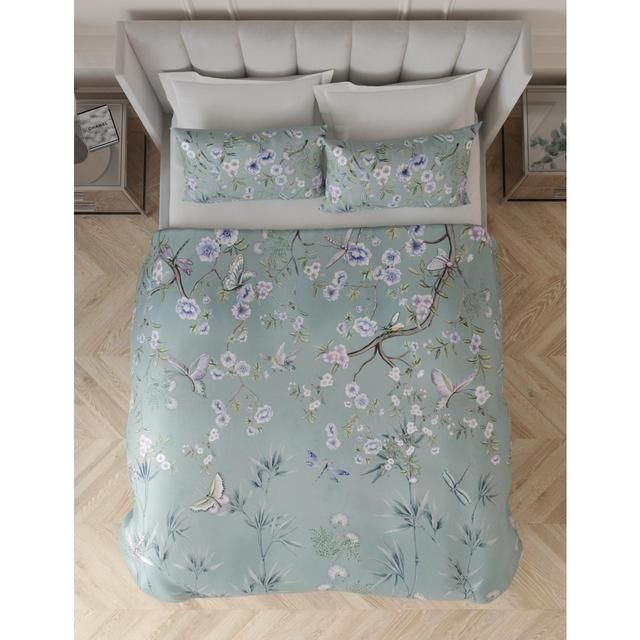 M&amp;amp;S Pure Cotton Sateen Floral Bedding Set Single-King Soft Green