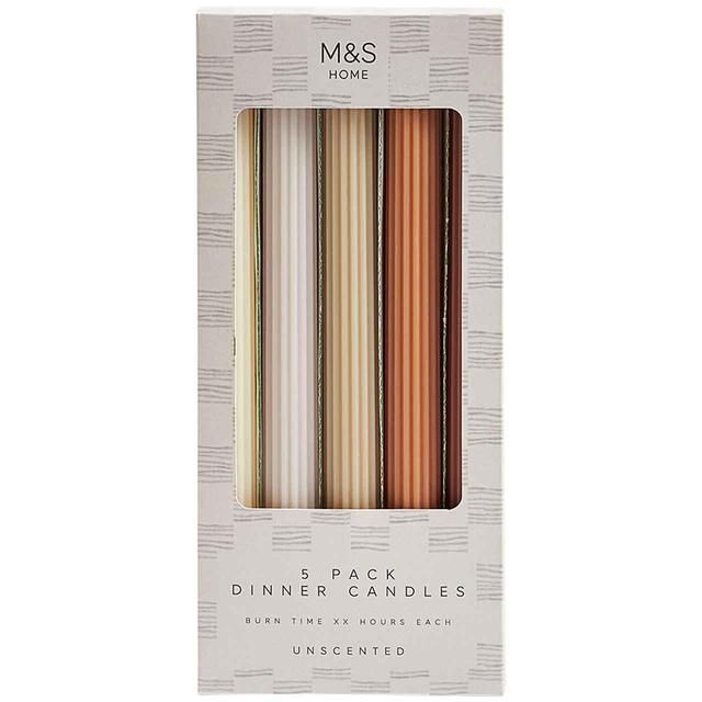 M&amp;amp;S Ridged Dinner Candle Neutral   5 per pack