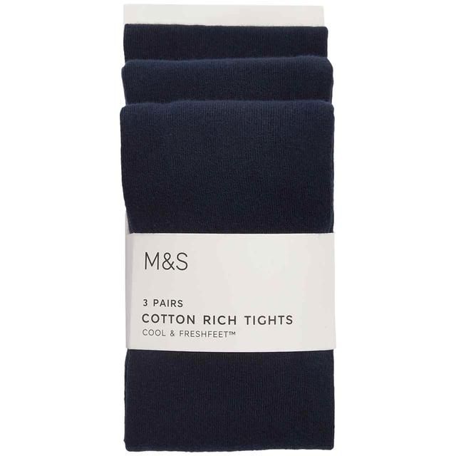 M&amp;amp;S School Tights 3 Pack 2-14 Years Navy