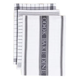 M&amp;amp;S Set of 3 Striped Tea Towels Dark Grey   3 per pack