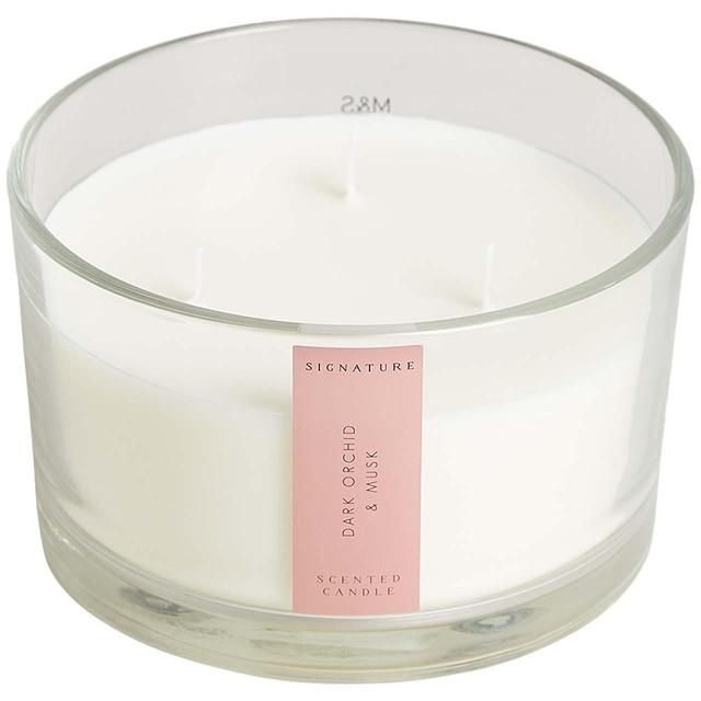 M&amp;amp;S Signature Dark Orchid &amp;amp; Musk 3 Wick Candle Pink Mix