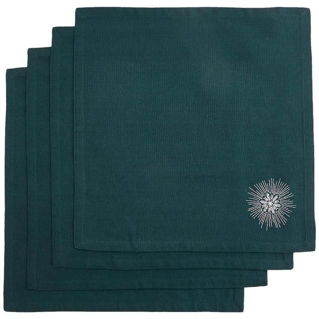 M&amp;amp;S Snowflake Dark Green Embroidered Napkins   4 per pack
