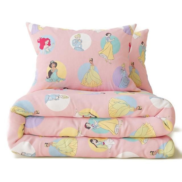 M&amp;amp;S Spotted Disney Princesses Bedset Single Pink Mix