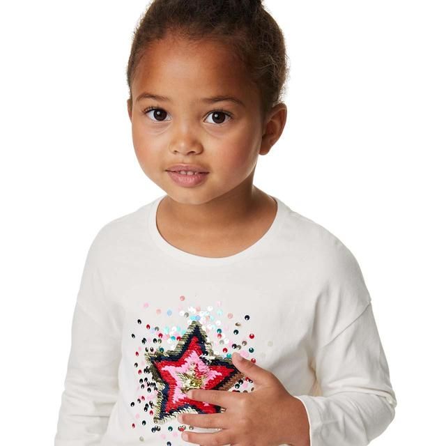 M&amp;amp;S Star Sequin Tee 4-5 Years Ivory