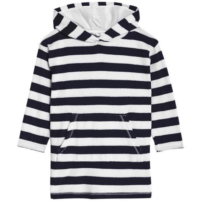 M&amp;amp;S Stripe Towelling Poncho 2-7 Years Navy