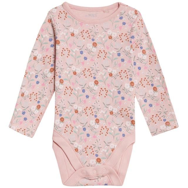 M&amp;amp;S Unisexn 3 Pack Pure Cotton Floral Bodysuits Multi 0-3 Years