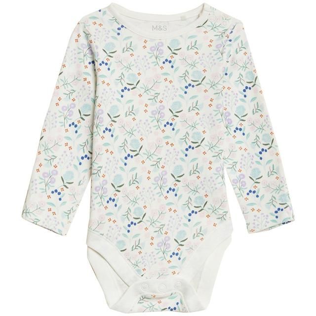 M&amp;amp;S Unisexn 3 Pack Pure Cotton Floral Bodysuits Multi 0-3 Years