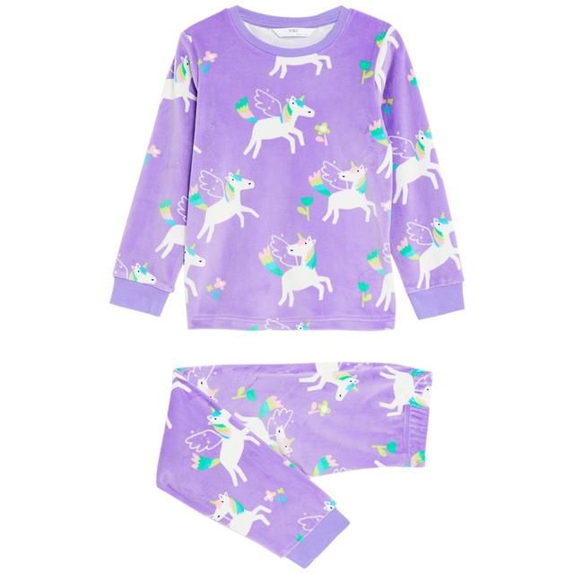 M&amp;amp;S Velour Unicorn Pyjamas 1-1+Y Purple