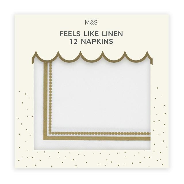M&amp;amp;S White &amp;amp; Gold Feels Like Linen Napkins   12 per pack