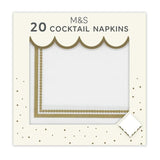 M&amp;amp;S White &amp;amp; Gold Paper Cocktail Napkins   20 per pack