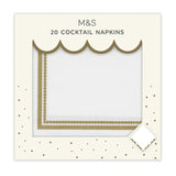 M&amp;amp;S White &amp;amp; Gold Paper Cocktail Napkins   20 per pack