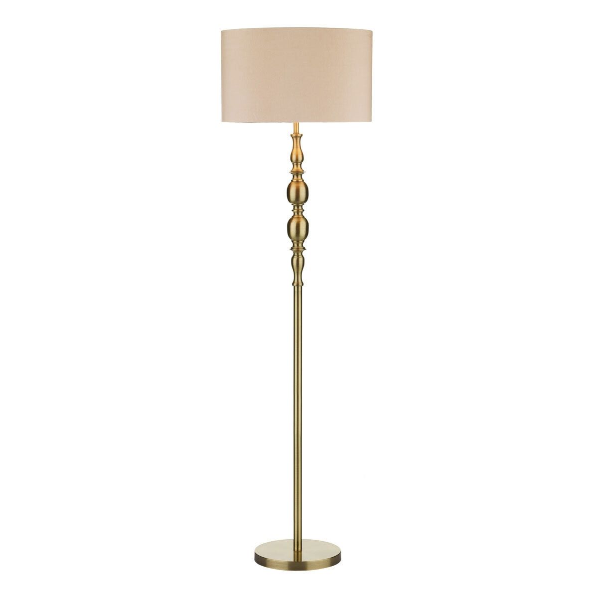 Madrid Antique Brass Floor Lamp with Faux Silk Shade