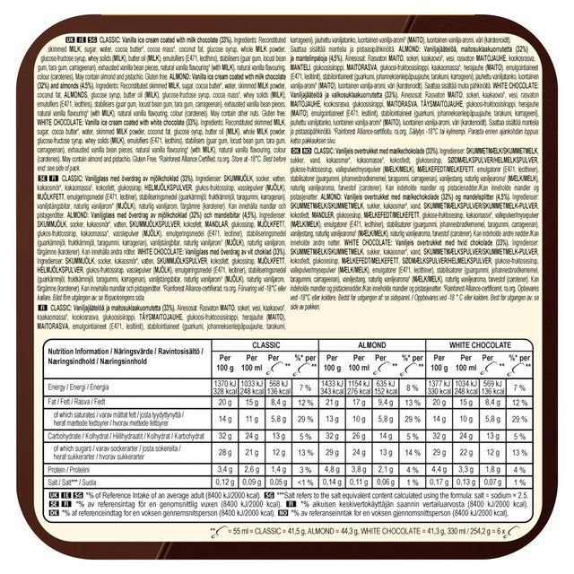 Magnum Mini Classic Almond &amp;amp; White Chocolate Ice Cream Sticks   6 x 55ml