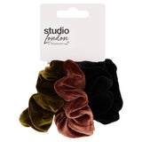 Studio 3pk Scrunchies In Black, Brown & Green
