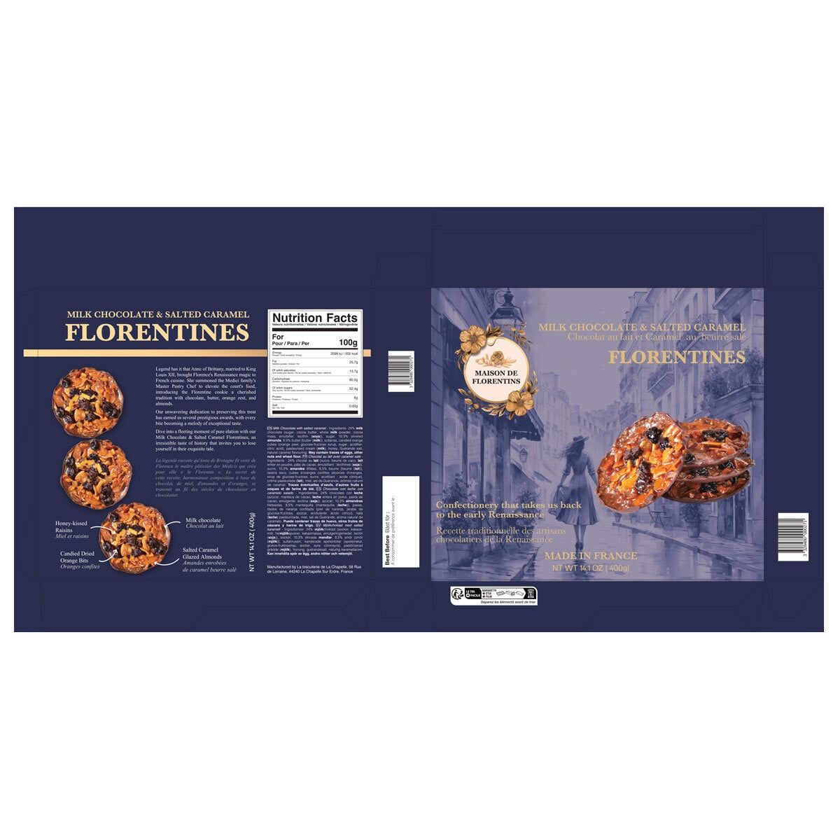 Maison De Florentins Milk Chocolate &amp;amp; Salted Caramel Florentines, 400g