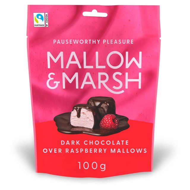 Mallow &amp;amp; Marsh Raspberry Marshmallows Coated in 70% Dark Chocolate   100g