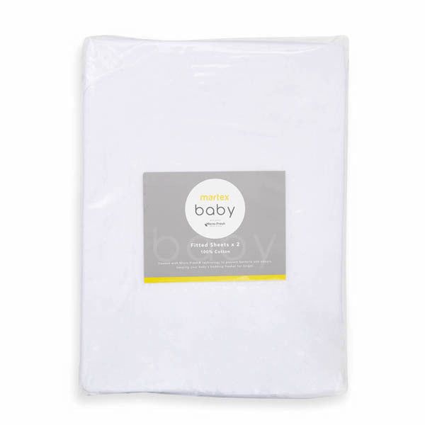 Martex Baby Twin Pack Fitted Sheet Cot White