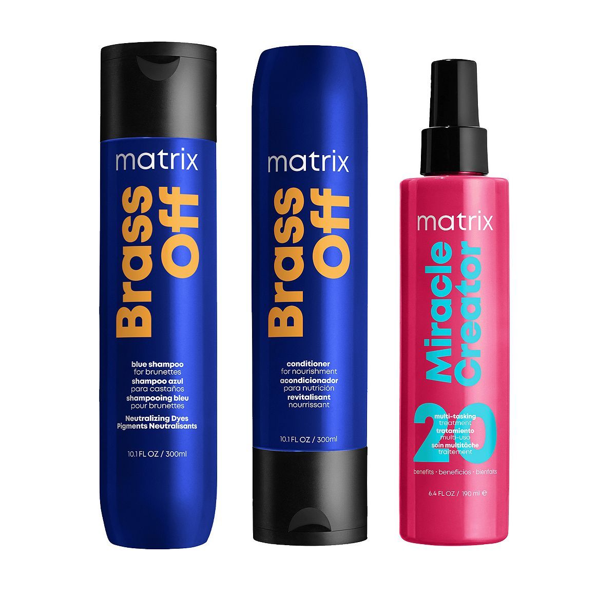 Matrix Brass Off Blue Shampoo, Nourishing conditioner &amp;amp; Miracle Creator 20 For Lightened Brunettes