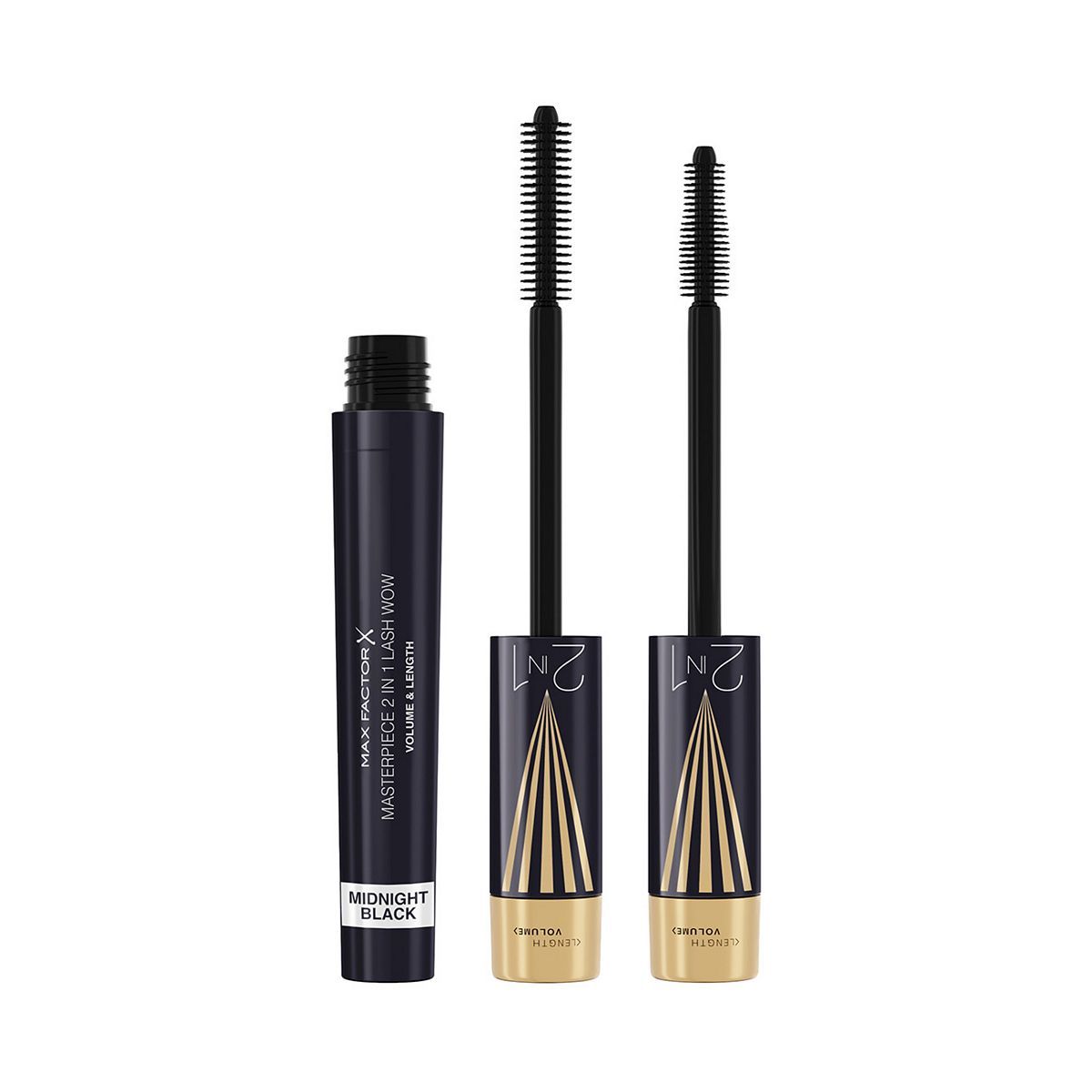 Max Factor Masterpiece 2 in 1 Lash WOW Volume &amp;amp; Length Mascara, Midnight Black