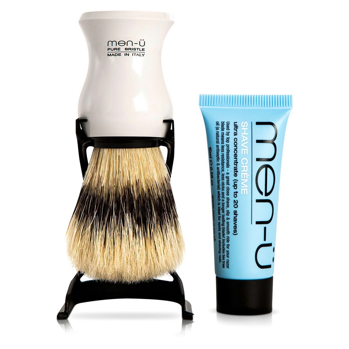 men-&amp;uuml; White Barbier62e Pure Bristle Shaving Brush with stand &amp;amp; free 15ml shave cr&amp;egrave;me buddy