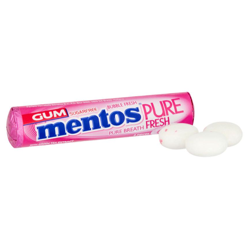 Mentos Gum Pure Fresh Bubble Fresh Sugar Free Chewing Gum Roll 8 pieces