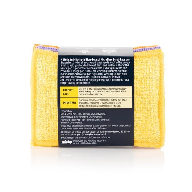 Minky M Cloth Anti Bac Scrub Pads   3 per pack