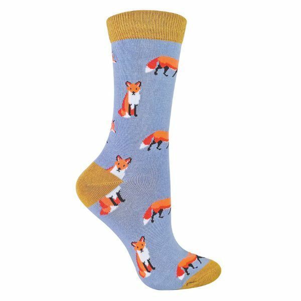Miss Sparrow Ladies Animal Design Bamboo Socks 4-7 UK Fox (Blue)