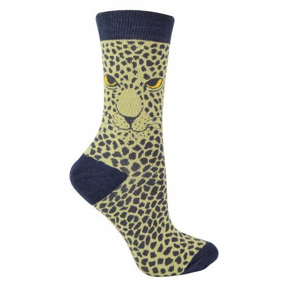 Miss Sparrow Ladies Animal Design Bamboo Socks 4-7 UK Leopards (Olive)