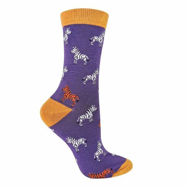 Miss Sparrow Ladies Animal Design Bamboo Socks 4-7 UK Zebra (Purple) / 1EA
