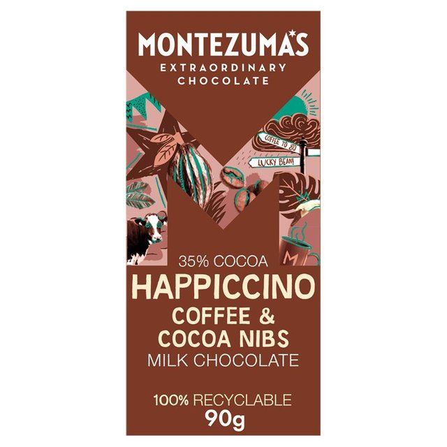 Montezuma's Happiccino Coffee &amp;amp; Cocoa Nibs Milk Chocolate Bar   90g