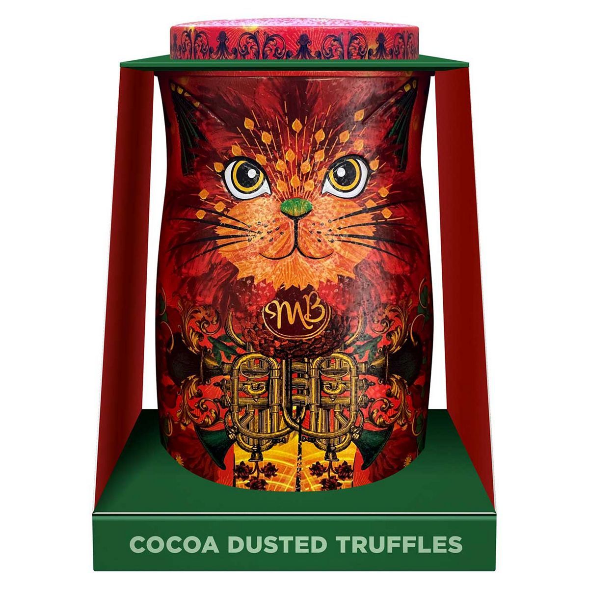 Monty Bojangles Fire Dancer Cat Tin Gift with Orange Angelical Cocoa Dusted Truffles 135g