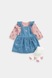 Mothercare Denim Pinny Dress, Bodysuit and Tights Set