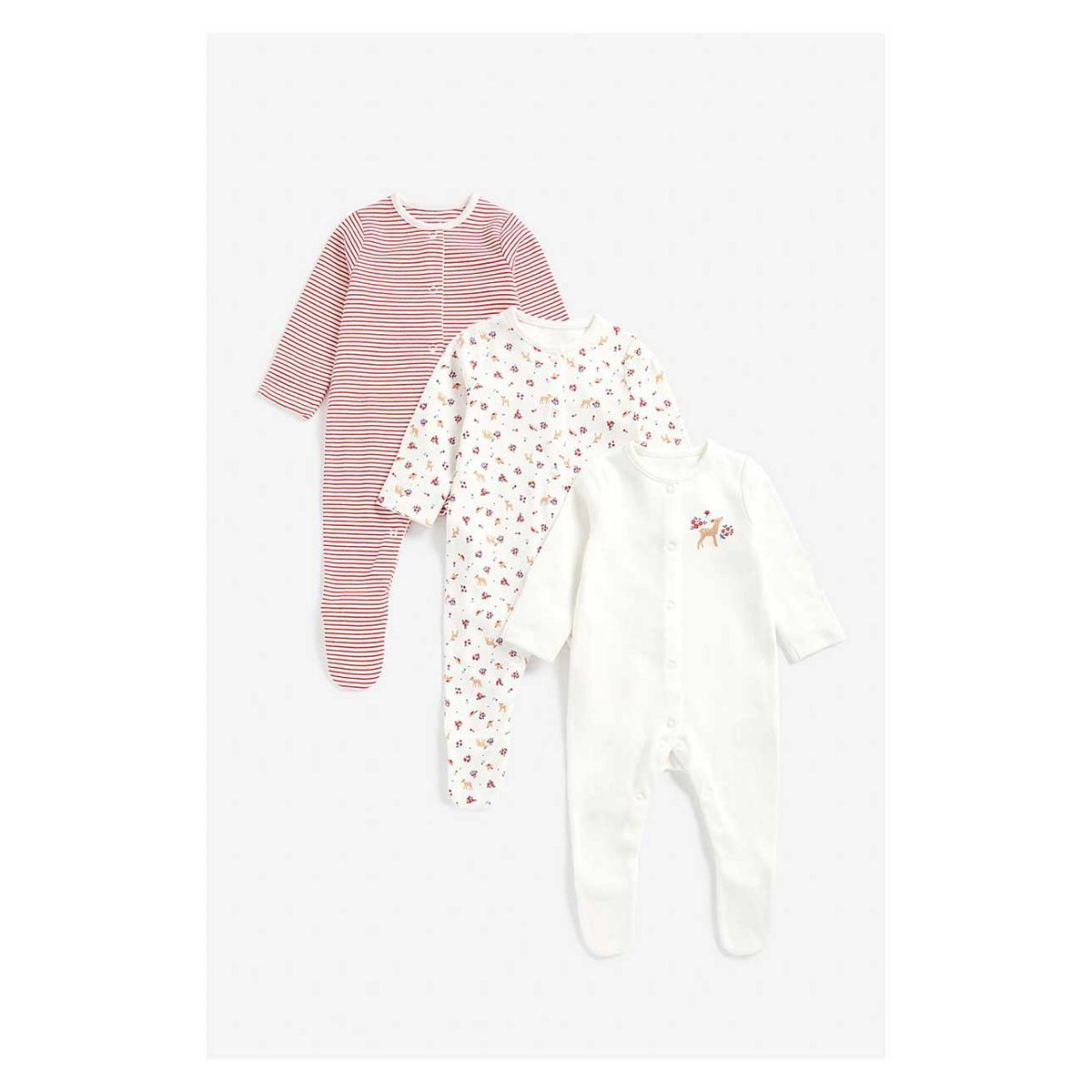 Mothercare Pretty Deer Baby Sleepsuits - 3 Pack