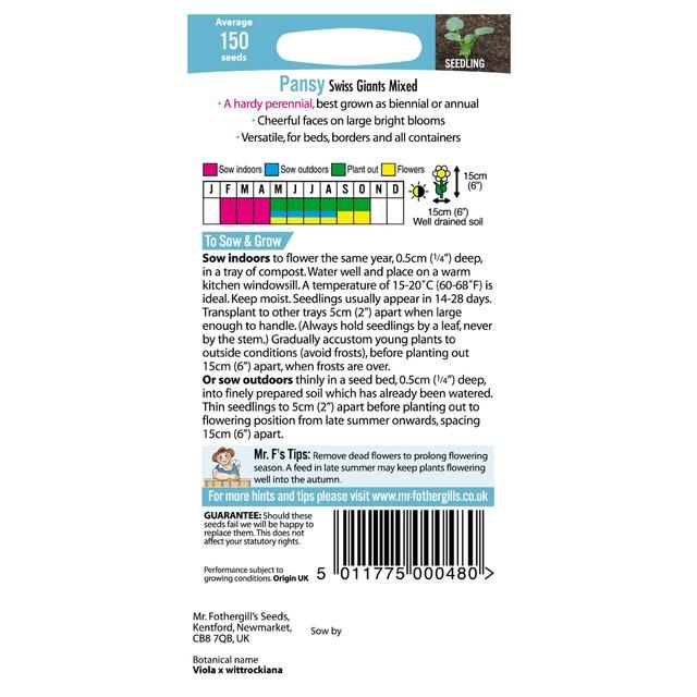 Mr Fothergills Seeds - Pansy Swiss Giants Mixed