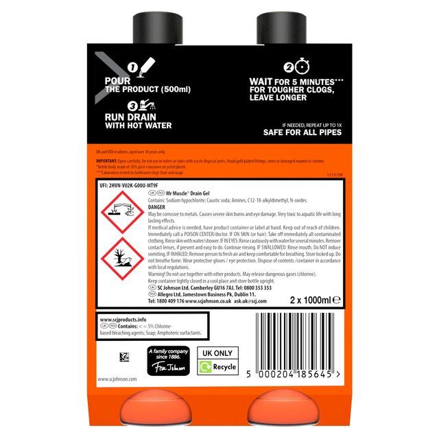 Mr Muscle Power Gel Drain &amp;amp; Sink Unblocker Twin Pack   2 x 1L
