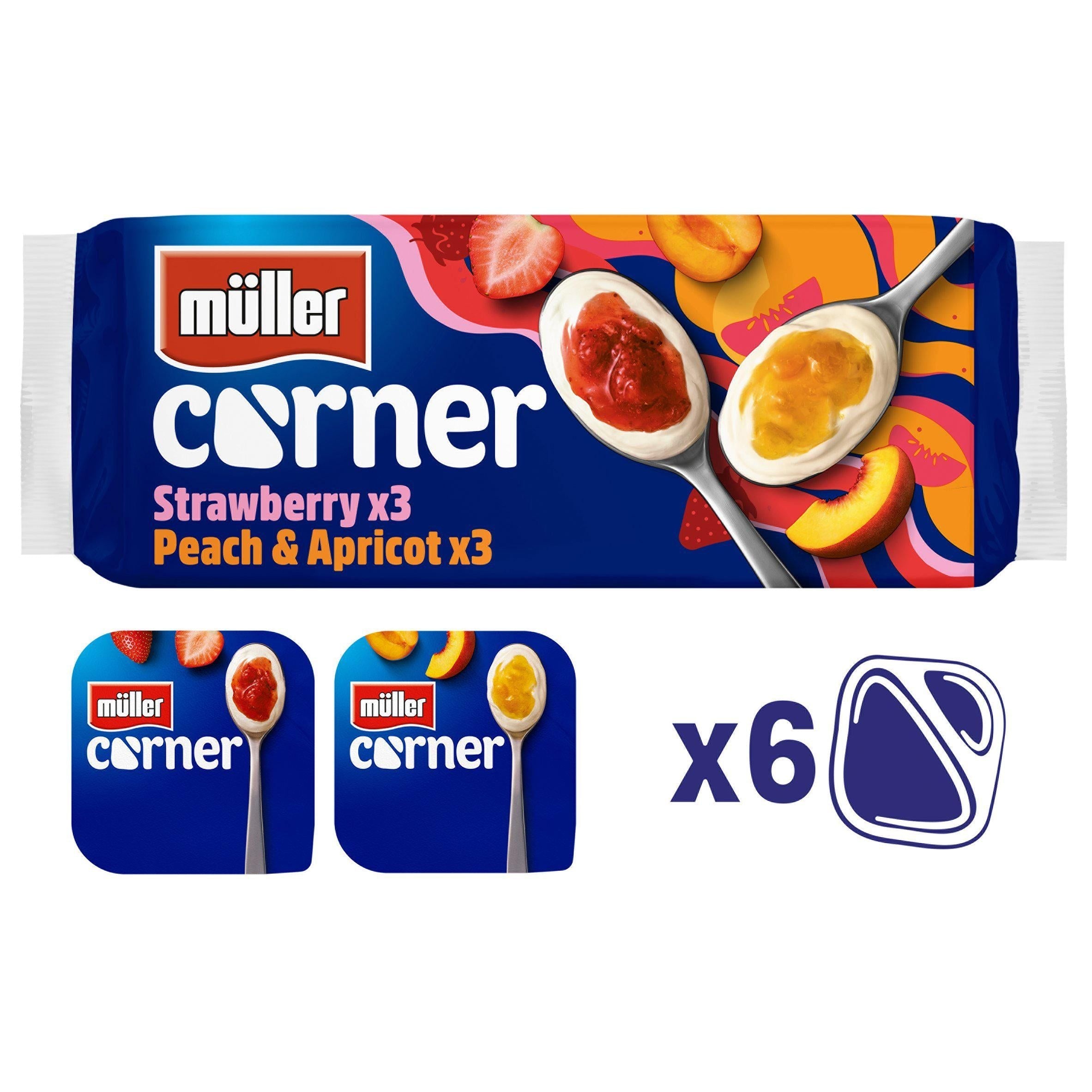 M&amp;uuml;ller Corner Strawberry &amp;amp; Peach &amp;amp; Apricot Yogurts 6x136g