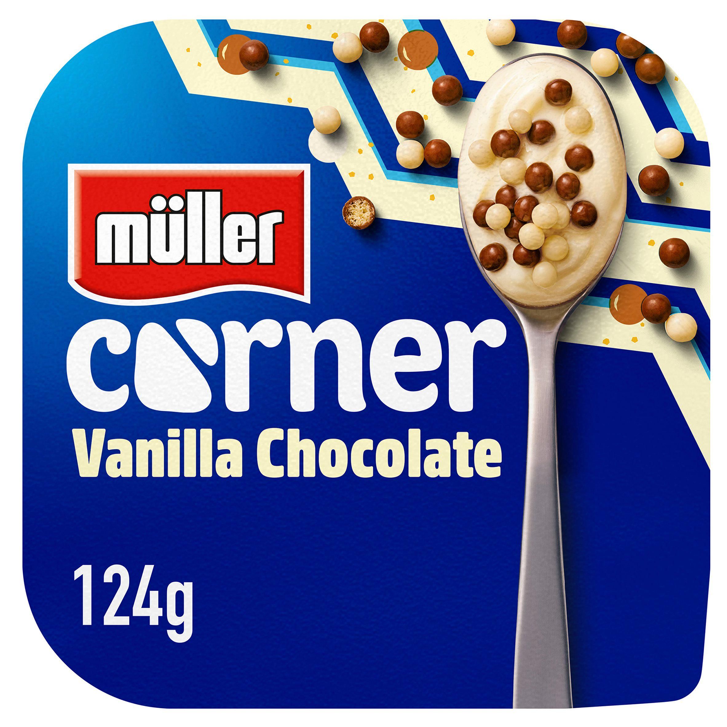M&amp;uuml;ller Corner Vanilla Yogurt With Chocolate Balls 124g