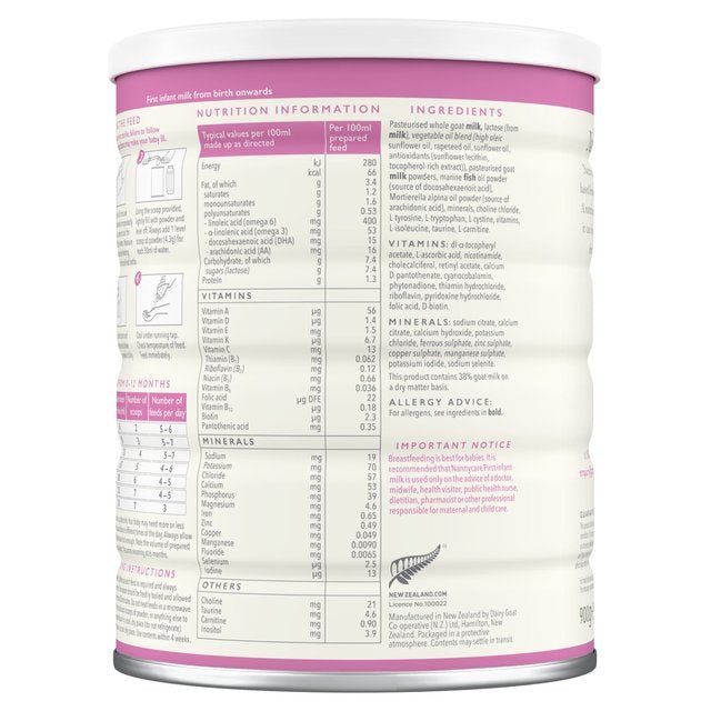Nannycare 1 First Infant Goat Milk based Powder From Birth   900g