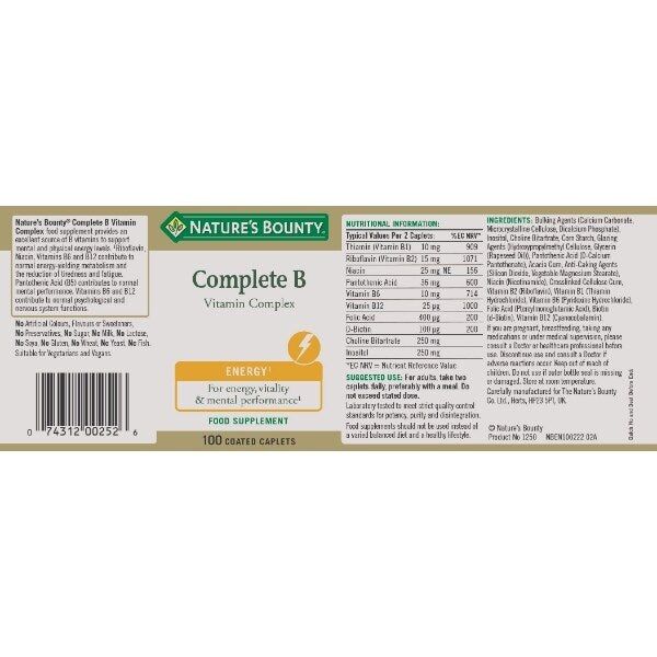 Nature's Bounty Complete B Vitamin Complex Caps - Pk 100