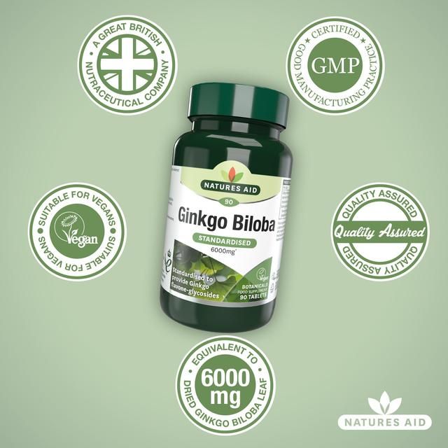 Natures Aid  Ginkgo Biloba Supplement Tablets 6000mg   90 per pack