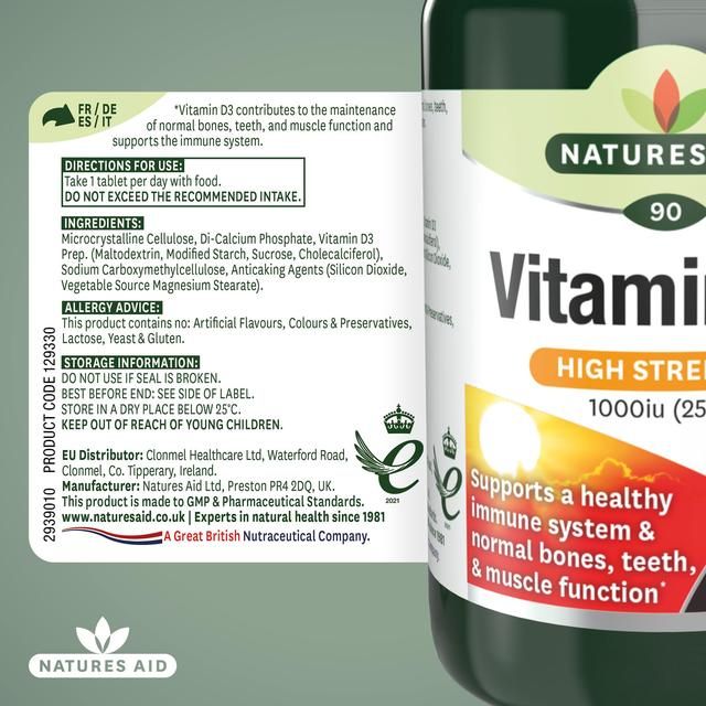 Natures Aid High Strength Vitamin D3 Tablets 1000iu    90 per pack
