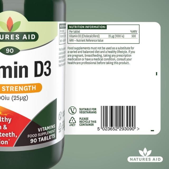 Natures Aid High Strength Vitamin D3 Tablets 1000iu    90 per pack